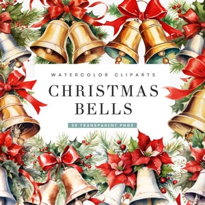 20 Watercolor Christmas Bells Clipart Bundle Sublimation Designs Digital Download Printable Art, Instant Download, Digital Print