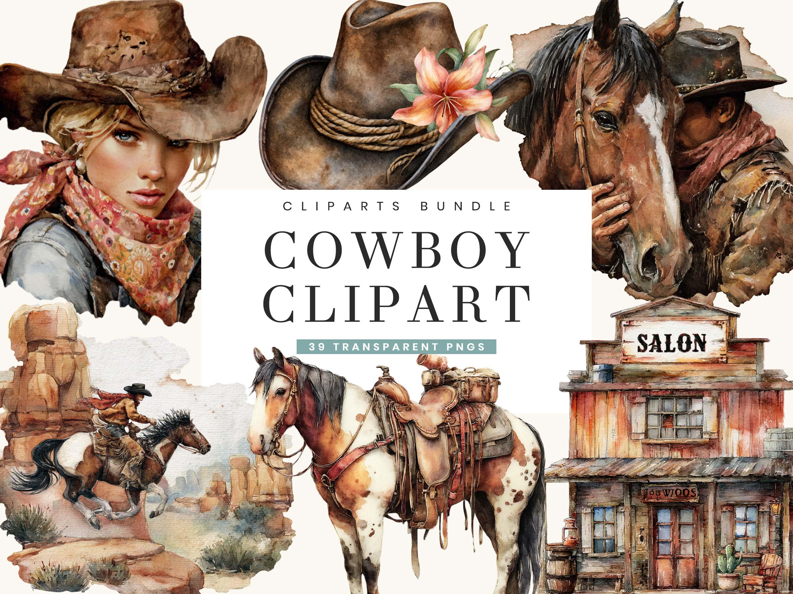 39 Watercolor Cowboy Clipart Bundle Sublimation Designs Digital ...