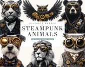 Steampunk Animal Portrait Clipart Set, PNG Files (Digital Planner)