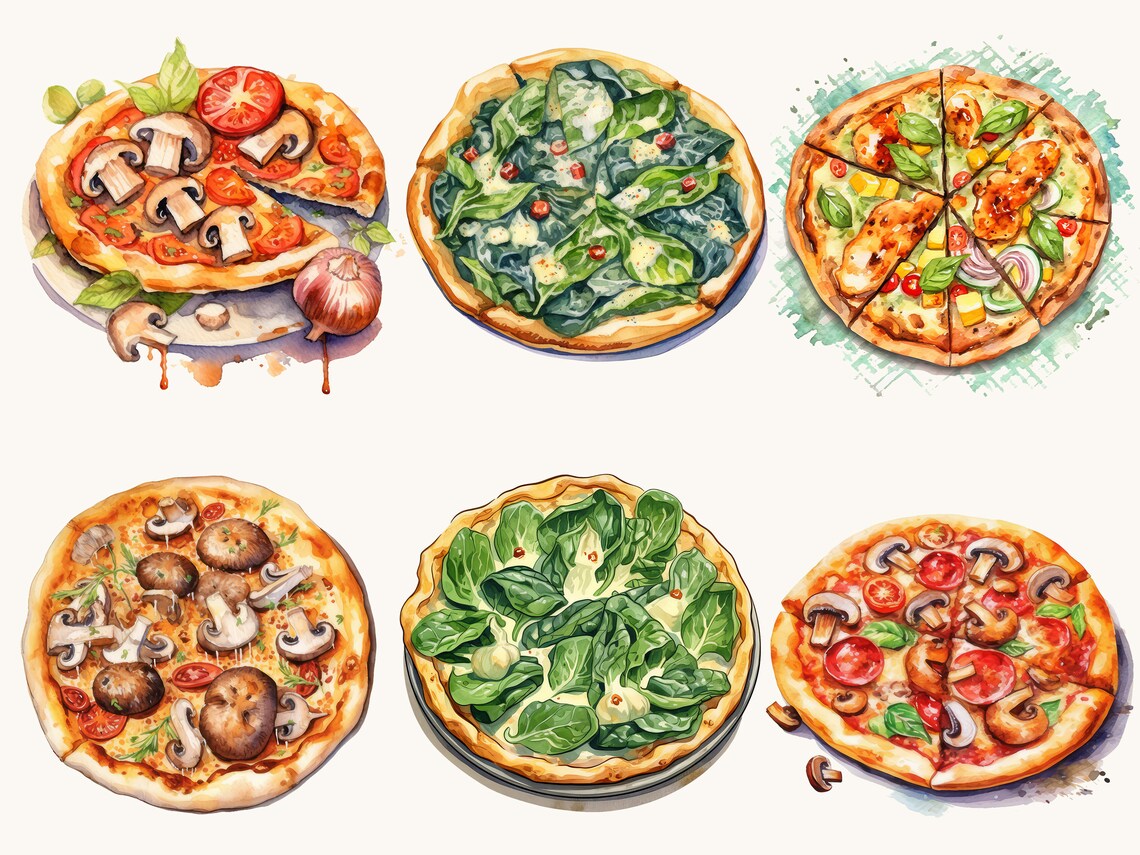 Watercolor Pizza Clipart Bundle: 30 PNG Designs (digital Download ...