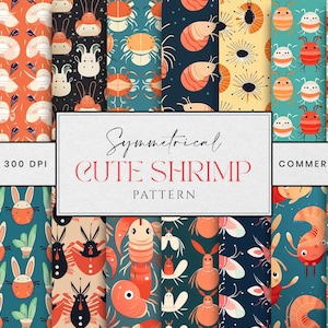 Pack de 16 crevettes symétriques sans couture de fond, téléchargement numérique, téléchargement immédiat, oeuvre d'art imprimable