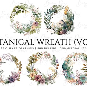 12 botanische kransen aquarel clipart bundel, commercieel gebruik, aquarel krans, bloemen krans png, floral edge png download set van 12 png