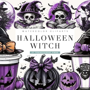 27 Vintage Halloween Witch Clipart Bundle Sublimation Designs, Digital Download, Halloween Clipart, Halloween PNG Files