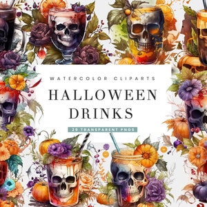 29 Watercolor Halloween Drinks Clipart Bundle Digital Download Printable Design Instant Download Png Files, Sublimation Designs