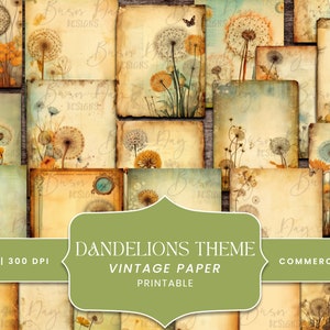 32 Dandelions Theme Pacote de papel vintage, scrapbooking digital, impressões digitais, download digital, download instantâneo, clipart com desconto
