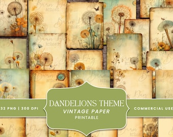 Dandelions Vintage Paper Bundle: Scrapbooking Prints (Digital Download)
