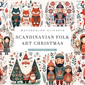 15 bundle di clipart natalizie di arte popolare scandinava da scaricare digitalmente, disegni a sublimazione, file PNG da scaricare immediatamente, stampe digitali