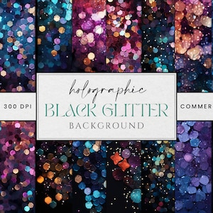 Black Holographic Glitter Background Texture Glitter Digital Paper