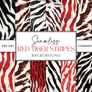 12 motifs de sublimation d'art mural sans couture rouge rayures tigre, téléchargement numérique, art mural, fichiers Png à téléchargement immédiat