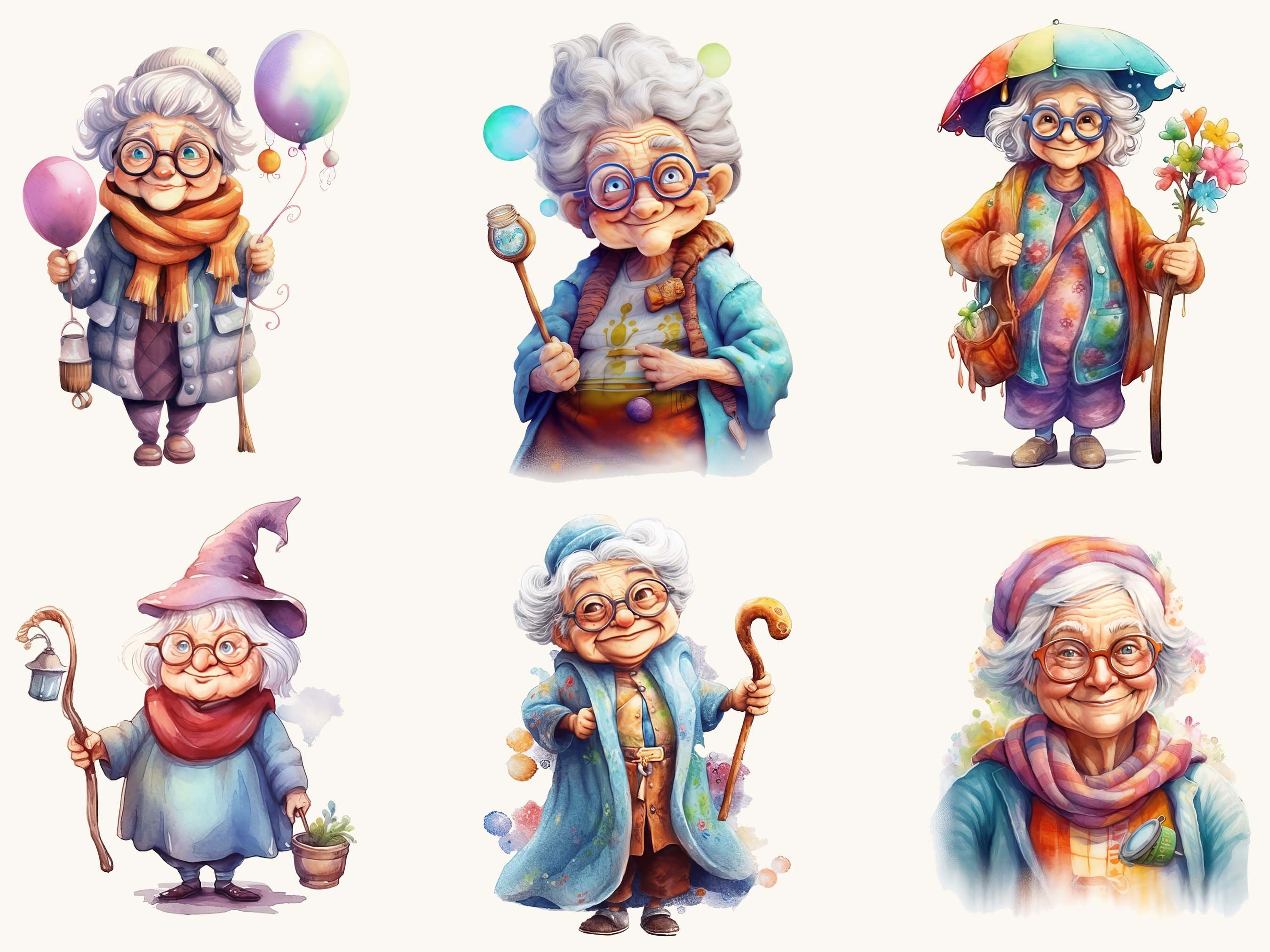Watercolor Old Lady Clipart Bundle: 29 PNG Designs (digital Download ...