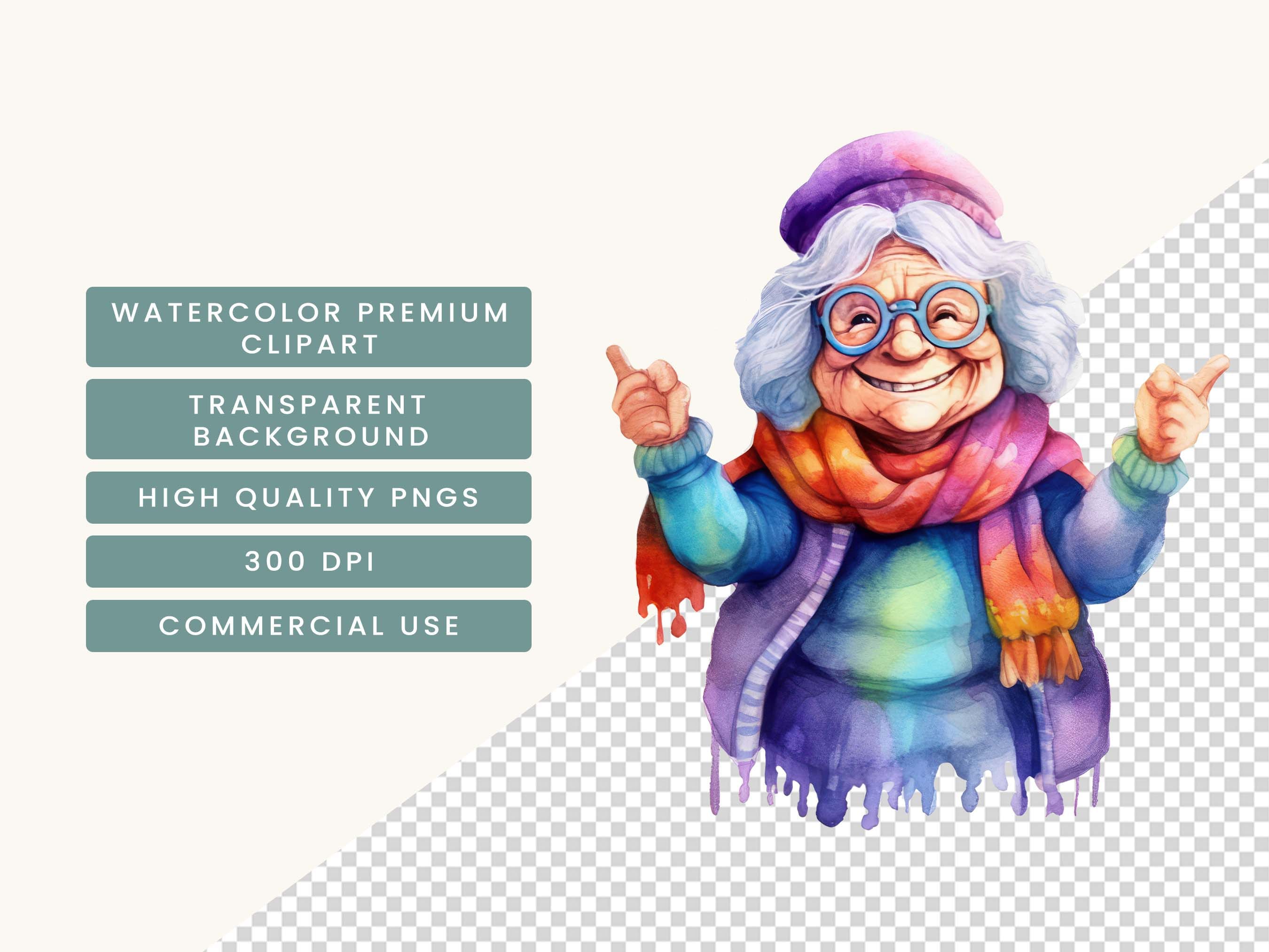 Watercolor Old Lady Clipart Bundle: 29 PNG Designs (digital Download ...