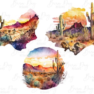 Watercolor Desert Clipart: Arid Landscape PNG Bundle (Digital Download) image 3