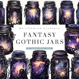 Watercolor Gothic Jars Clipart: Dark Fantasy PNG Bundle (Digital Download)