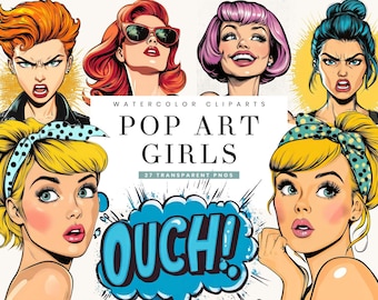Pop Art Girls Clipart Bundle: 27 Comic Style PNG Designs (Digital Download)