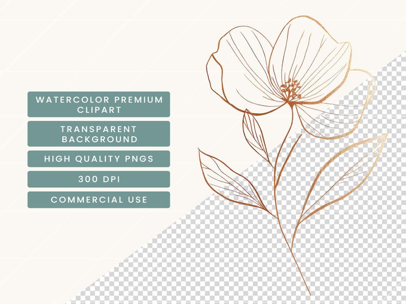 30 Rose Gold Foil Textured Leaves and Flowers Clipart Bundle