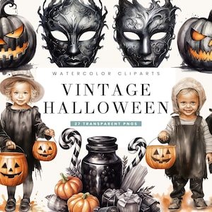 27 Watercolor Vintage Halloween Clipart Bundle Sublimation Designs Digital Download, Digital Prints Instant Download, Halloween Clipart