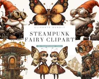Steampunk Fairy Clipart: Watercolor Fantasy PNG Bundle (Digital Art)