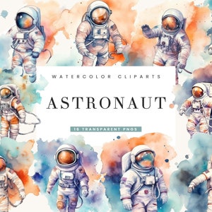 16 Aquarela Astronauta Clipart Pacote De Designs De Sublimação Arte Imprimível Download Instantâneo Aquarela Clipart Impressão Digital, Arquivos Png