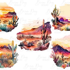 Watercolor Desert Clipart: Arid Landscape PNG Bundle (Digital Download) image 2