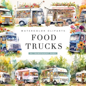 30 aquarel Food Truck Clipart bundel, digitale download, instant download, korting clipart, digitale scrapbooking,