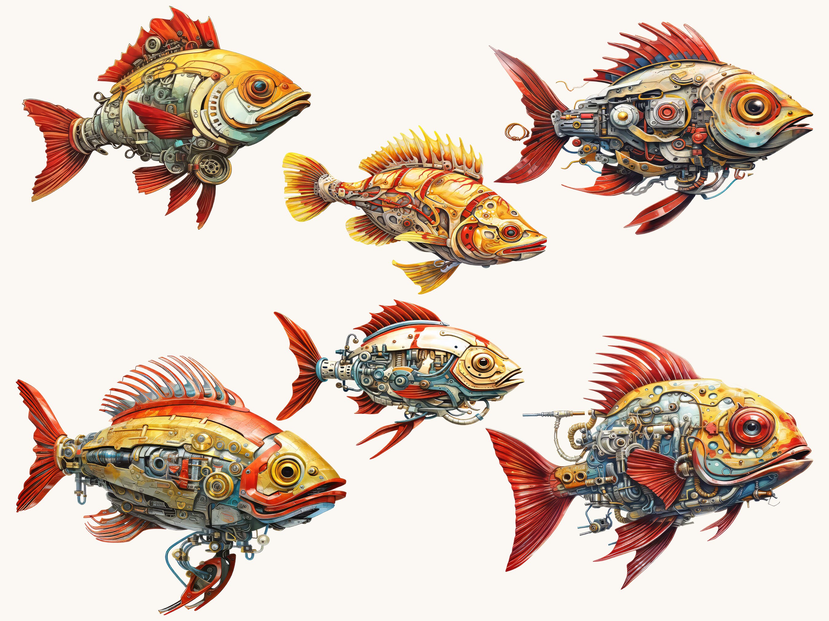 Cyborg Fish Clipart Bundle: Surreal Fishborg Designs (digital Download ...