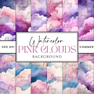 30 Watercolor Pink Clouds Background Sublimation Designs Instant Download Png Files Digital Download Printable Wall Art, Digital Prints