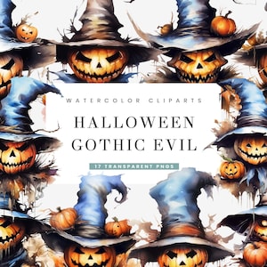 17 Watercolor Halloween Gothic Evil Clipart Bundle  Sublimation Designs, Instant Download Clipart Bundle, Digital Files, Digital Download
