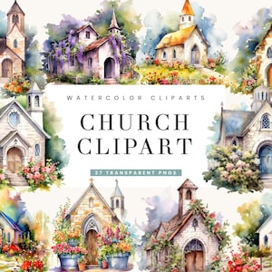 27 diseños de sublimación de imágenes prediseñadas de la iglesia de acuarela, descarga digital, planificador digital, imágenes prediseñadas de acuarela, impresión de acuarela