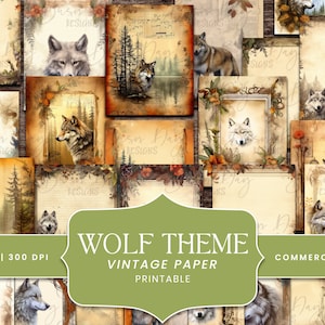 Pacote de papel vintage 26 Wolf Theme, scrapbooking digital, impressões digitais, download digital, download instantâneo, clipart com desconto