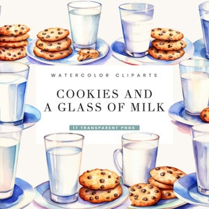 17 Watercolor Cookies and A Glass of Milk Clipart Bundle Wall Art Instant Download Sublimation Designs Digital Download Digital Print