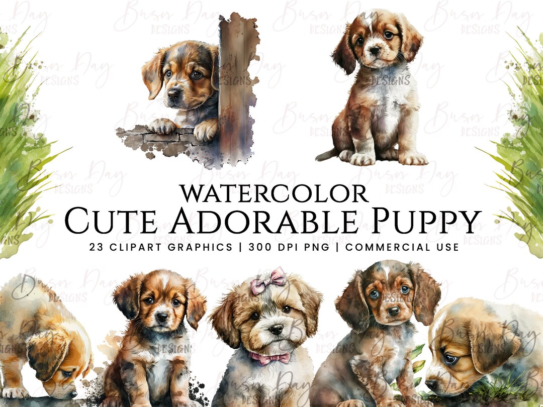 23 Watercolor Cute Adorable Puppy Clipart, Watercolor Clipart ...