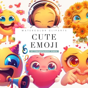 27 Aquarell niedliche Emoji Clipart Bundle Sublimation Designs, digitaler Download, Digitaldrucke, Aquarell Clipart, niedliche Emoji PNG-Dateien