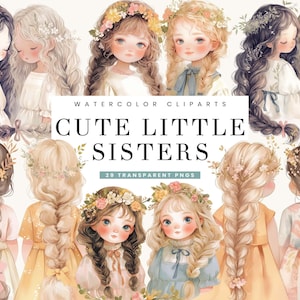 29 diseños de sublimación de imágenes prediseñadas de lindas hermanas pequeñas en acuarela, descarga digital, descarga instantánea, diseños de arte PNG imprimibles