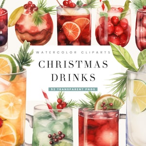 18 Watercolor Christmas Drinks Clipart Bundle Sublimation Designs, Instant Download Printable wall Art, Digital Download Png Files