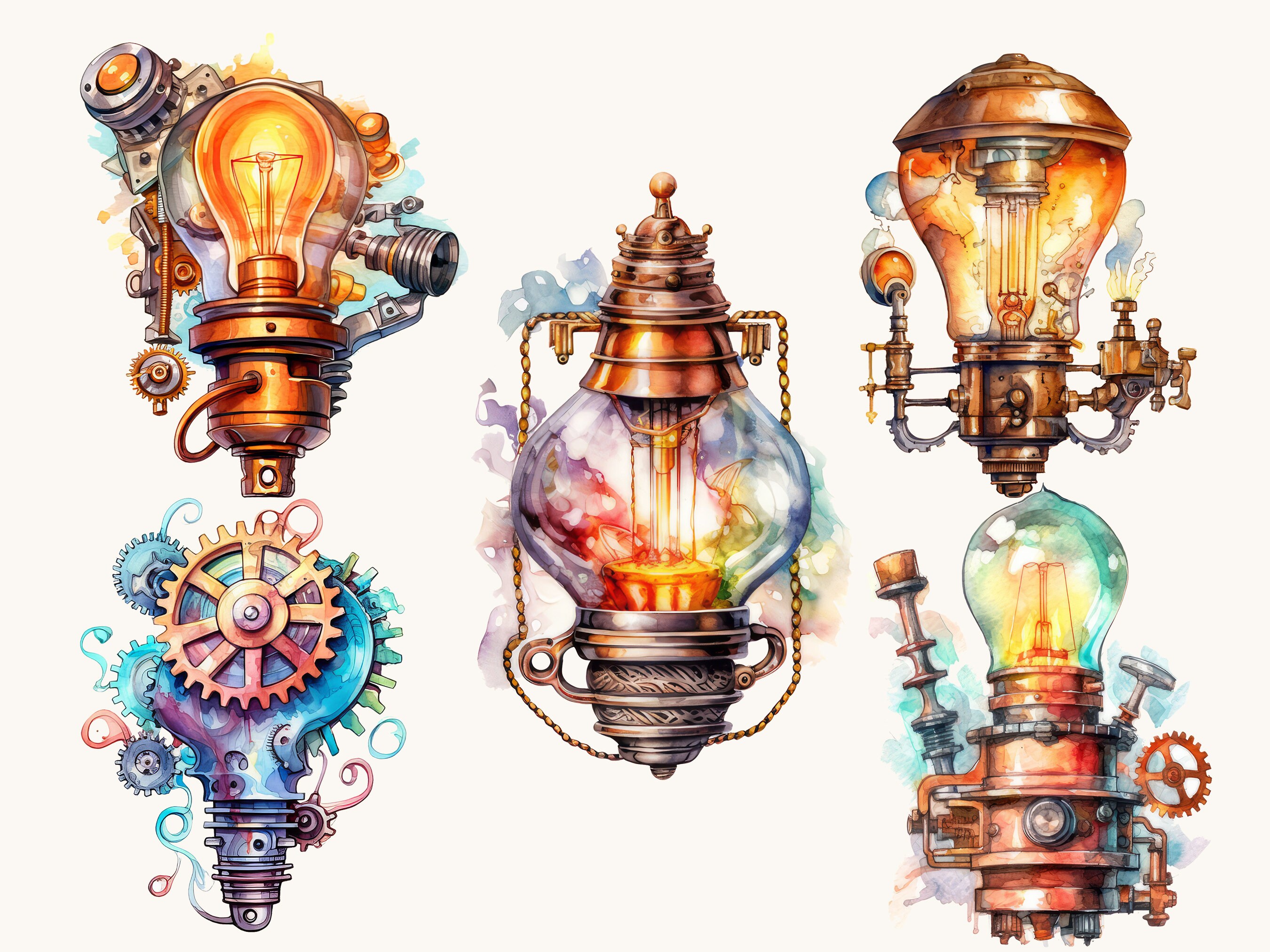Watercolor Steampunk Lightbulb Clipart Bundle (digital Download) - Etsy