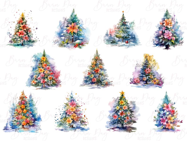 Watercolor Christmas Tree Clipart Bundle (digital Download) - Etsy