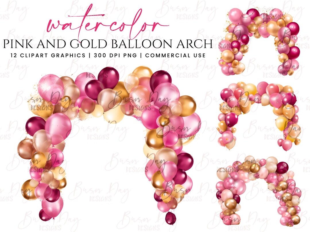 Watercolor Pink and Gold Balloon Arch Clipart Bundle Printable - Etsy