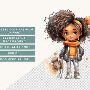 29 Watercolor Cute little black girl Clipart bundle , watercolor clipart, digital download, instant download, digital prints image 7