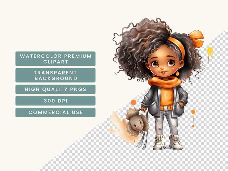 29 Watercolor Cute little black girl Clipart bundle , watercolor clipart, digital download, instant download, digital prints image 7