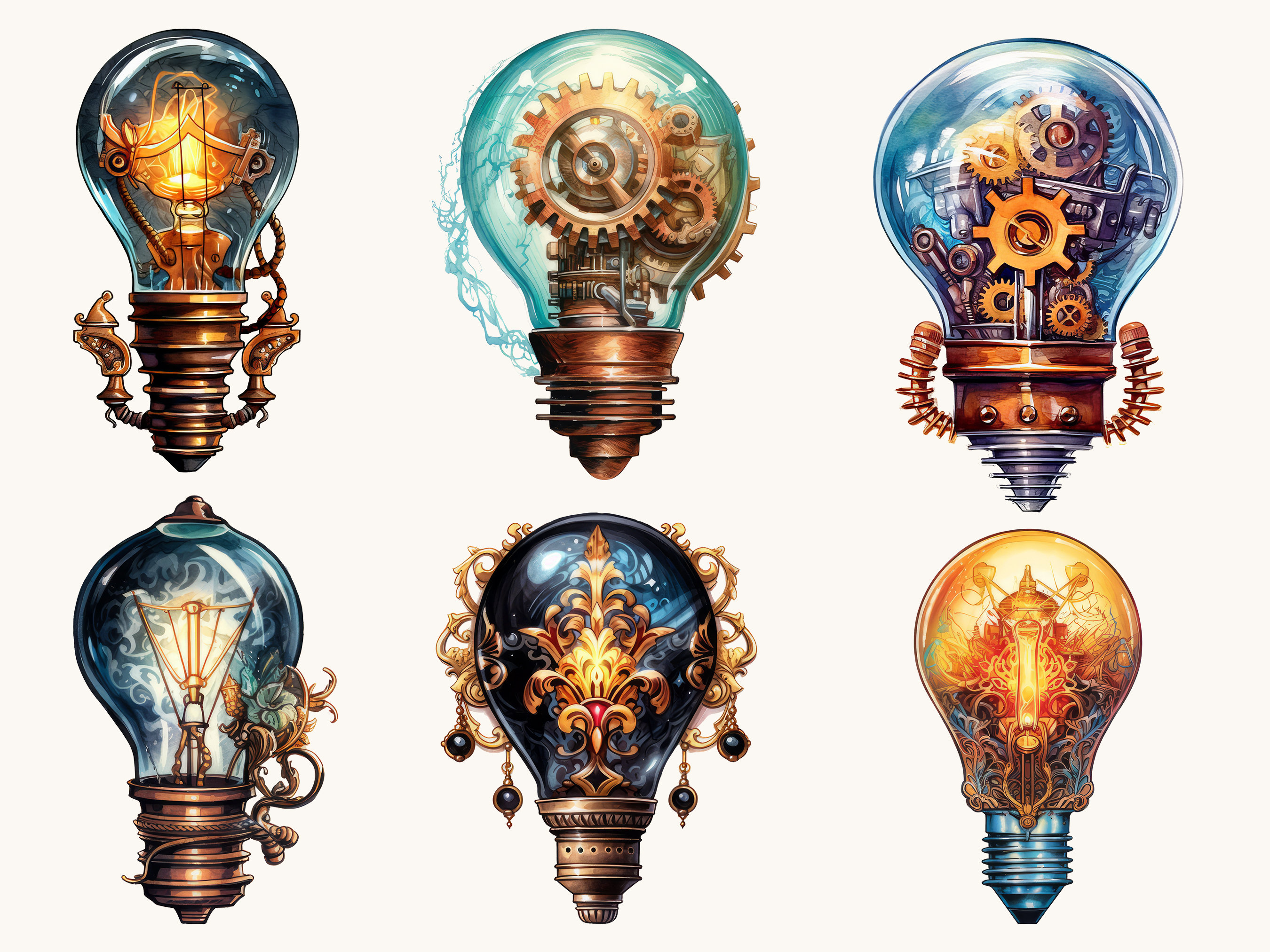 Watercolor Steampunk Lightbulb Clipart Bundle (digital Download) - Etsy