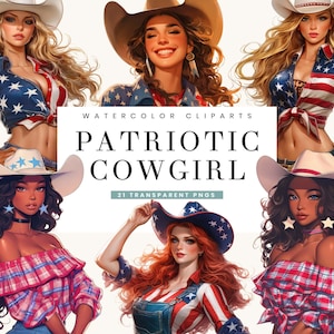 21 Watercolor Patriotic Cowgirl Clipart Bundle Sublimation Designs Digital Download, Digital Prints, Printable Art, Cowgirl PNG Files