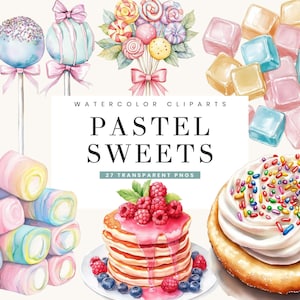 27 Aquarell Pastell Süßigkeiten Clipart Bundle Sublimation Designs Digital Download, Digitaldrucke, Aquarell Clipart, Sweet PNG Dateien