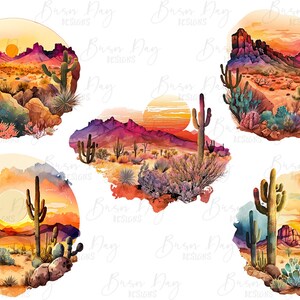 Watercolor Desert Clipart: Arid Landscape PNG Bundle (Digital Download) image 4