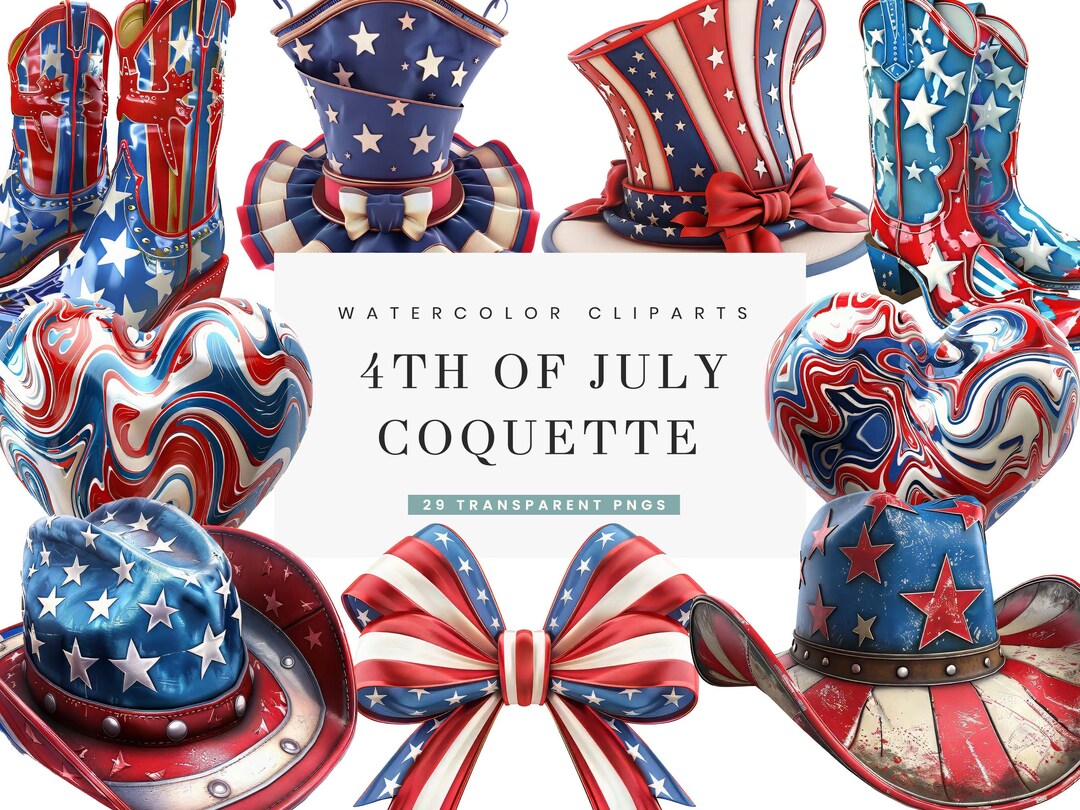 4th of July Coquette Clipart Bundle: 29 Patriotic PNG Designs (digital ...