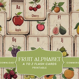 A bis Z Alphabet Früchte Flash Karte Sofortiger Download, druckbare Kartenvorlage digitaler Download, Journal Papier Digitaldrucke