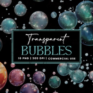 Transparent Bubbles Background: 16 PNG Sublimation Designs (Digital Download)