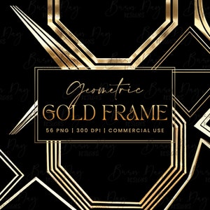 56 Geometric Gold Frame Clipart Bundle Digital Download, Sublimation Designs, Instant Download Png Files, Digital Prints, Commercial Use