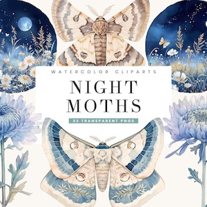 32 Aquarell Sommernacht Motten Clipart Bundle Sublimation Designs Digital Download, Digitaldrucke, Aquarell Clipart, Motten PNG Dateien