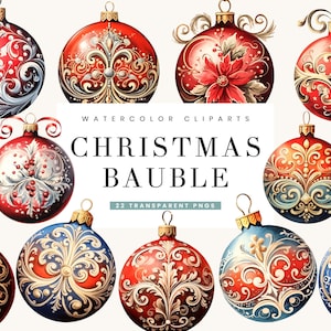22 Watercolor Christmas Bauble Clipart Bundle Printable Wall Art Sublimation Designs Digital Download Digital Print Instant Download