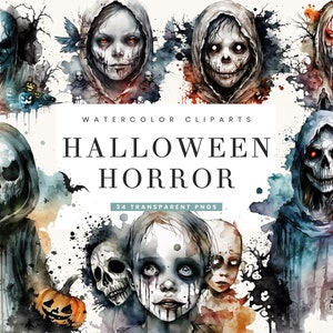 34 Watercolor Creepy Halloween Horror Clipart Bundle Digital Download Sublimation Designs, Printable Art, Instant Download, Digital Files